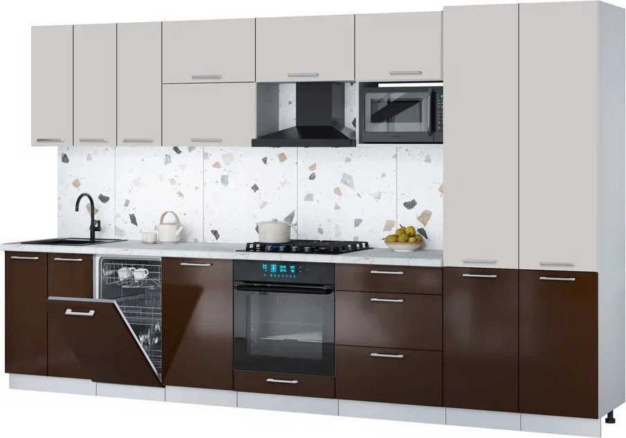 

Готовая кухня Интерлиния Мила Gloss 3.5-ПМ4 (шоколад глянец/кашемир/серый каспий)