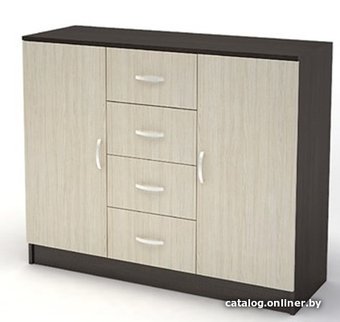 Комод Стендмебель Бася КМ-555-М 4 ящика 2 створки (дуб белфорт-венге)