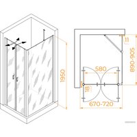 Душевой уголок RGW PA-144B (PA-104B+Z-050-2B+O-204B) 060814479-14 70x90 (черный/прозрачное стекло)