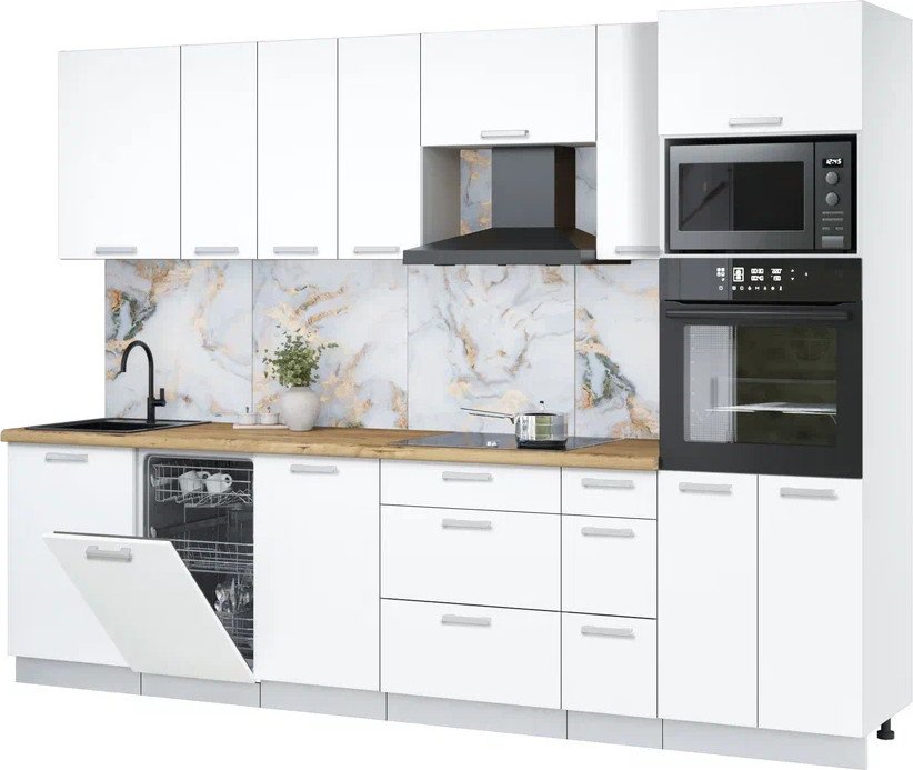 

Готовая кухня Интерлиния Мила Лайт 2.9-ПМ3 (белый платинум/белый платинум/дуб бунратти)