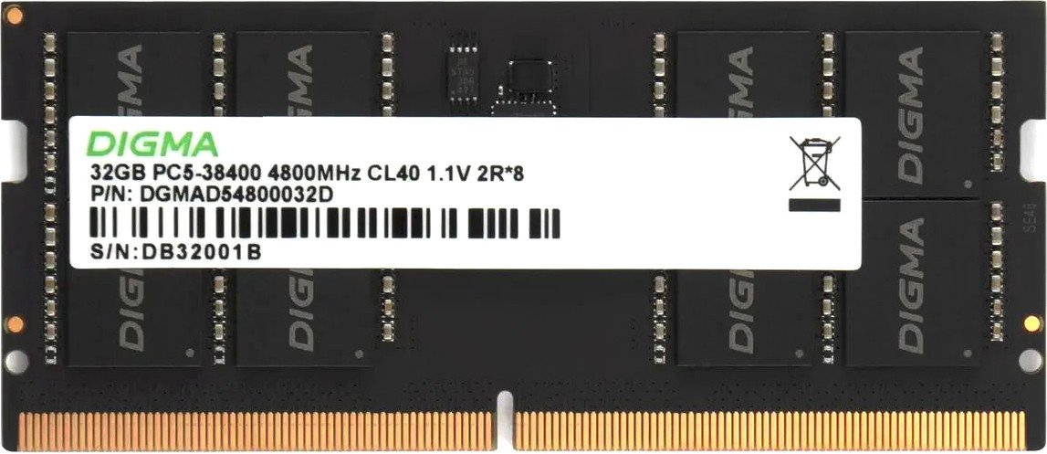 

Оперативная память Digma 32ГБ DDR5 SODIMM 4800 МГц DGMAS54800032D
