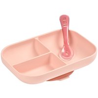 Набор детской посуды Beaba Set Repas Silicone Avec Ventouse Rose 913456