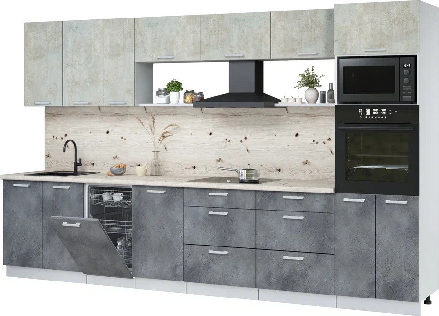 

Готовая кухня Интерлиния Мила Лайт 3.5-ПМ3 (бетон лайт/бетон портленд/бискайская сосна)