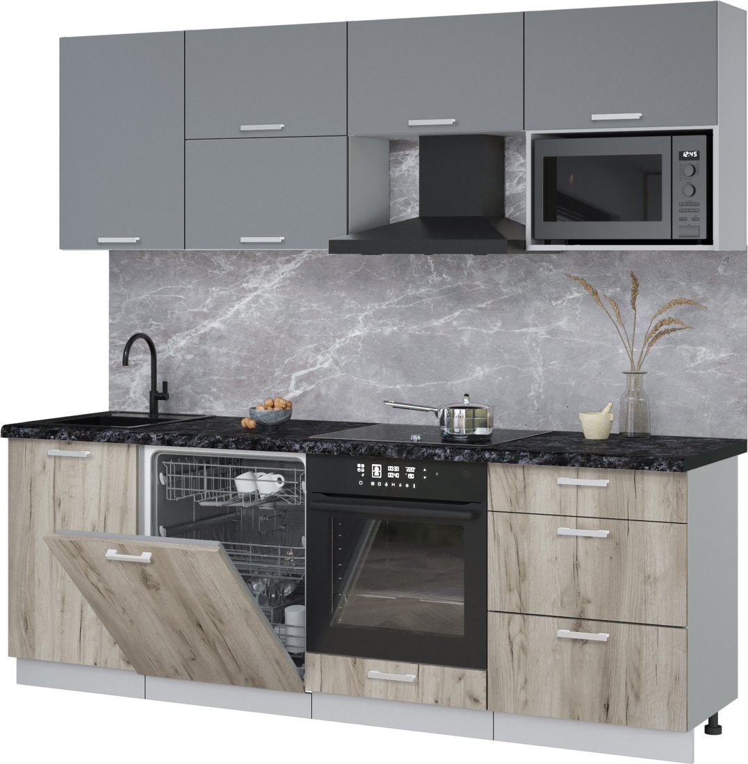 

Готовая кухня Интерлиния Мила Лайт 2.3-ПМ2 (серебро/дуб серый/кастилло темный)