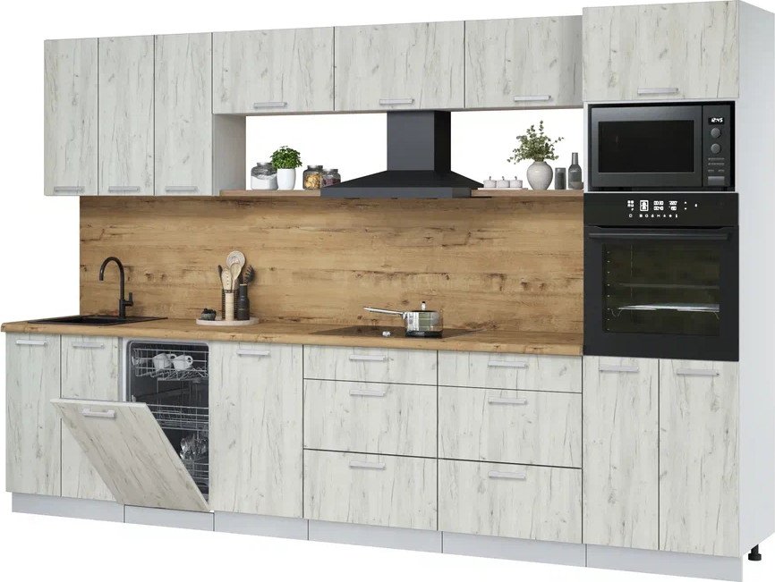 

Готовая кухня Интерлиния Мила Лайт 3.3-ПМ3 (дуб белый/дуб белый/дуб бунратти)