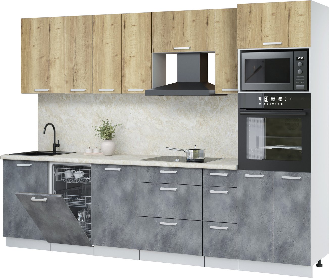 

Готовая кухня Интерлиния Мила Лайт 2.9-ПМ3 (дуб золотой/бетон портленд/опал светлый)