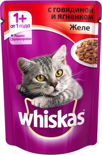 Пресервы Whiskas желе с говядиной и ягненком 0.085 кг