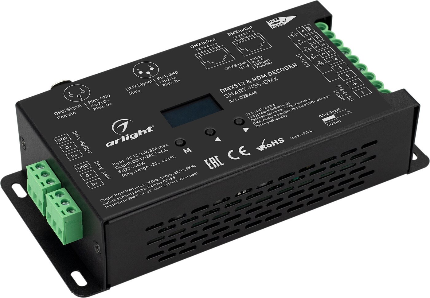 

Декодер Arlight SMART-K55-DMX (12-24V, 5x6A, XLR3) 028449