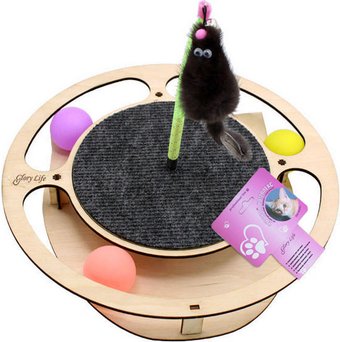 Игрушка для кошек Glory Life Круг с шариками, игрушкой на пружине и когтеточкой из ковра 147270