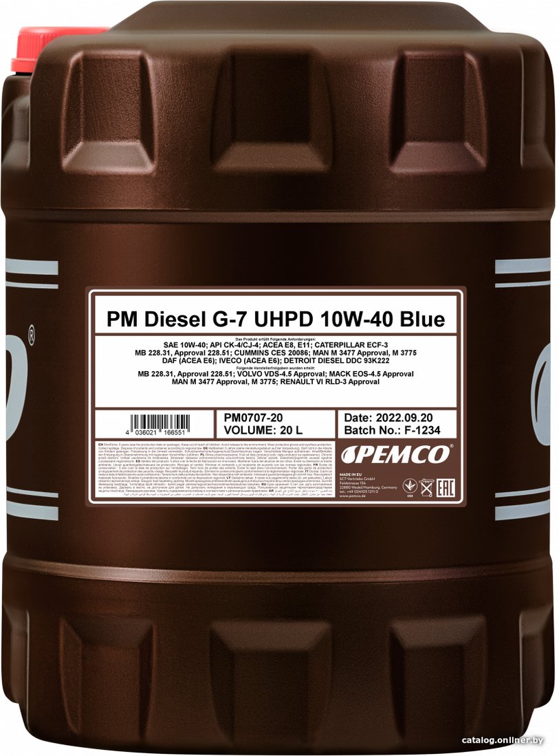Моторное масло Pemco Diesel G-7 UHPD Blue 10W-40 20л