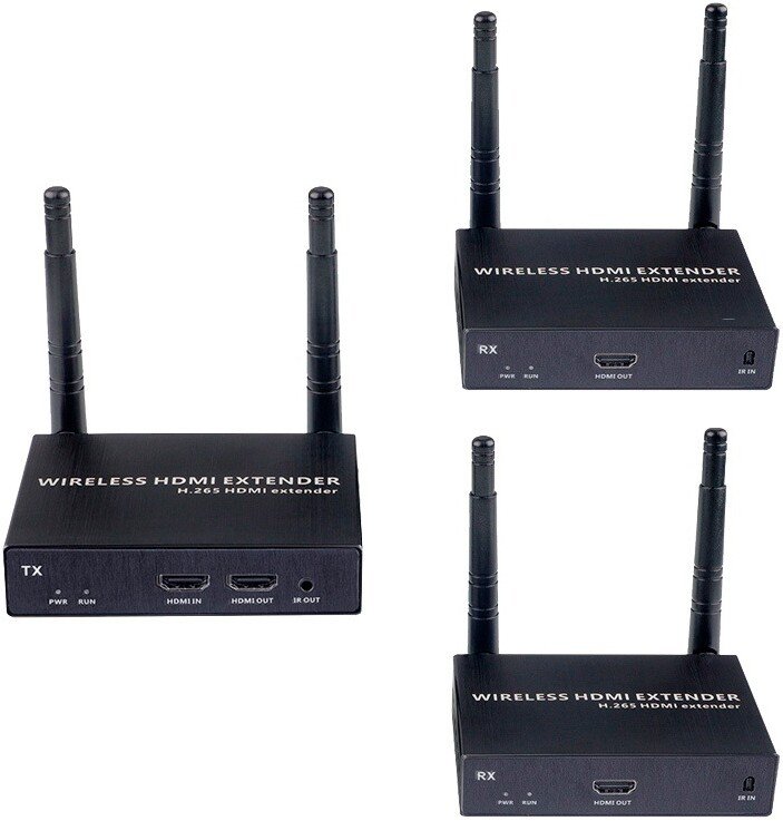 

Удлинитель USBTOP HDMI по Wi-Fi до 200 метров, активный, FullHD 1080p, (комплект 1 передатчик + 2 приемника, черный)