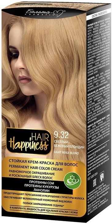 

Крем-краска для волос Белита-М Hair Happiness Стойкая 9.32 светлый бежевый блондин