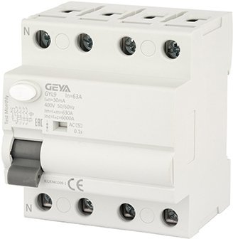 

Устройство защитного отключения GEYA GYL9 4P 63A 6 кА 30мА AC GYL94P63A30MA