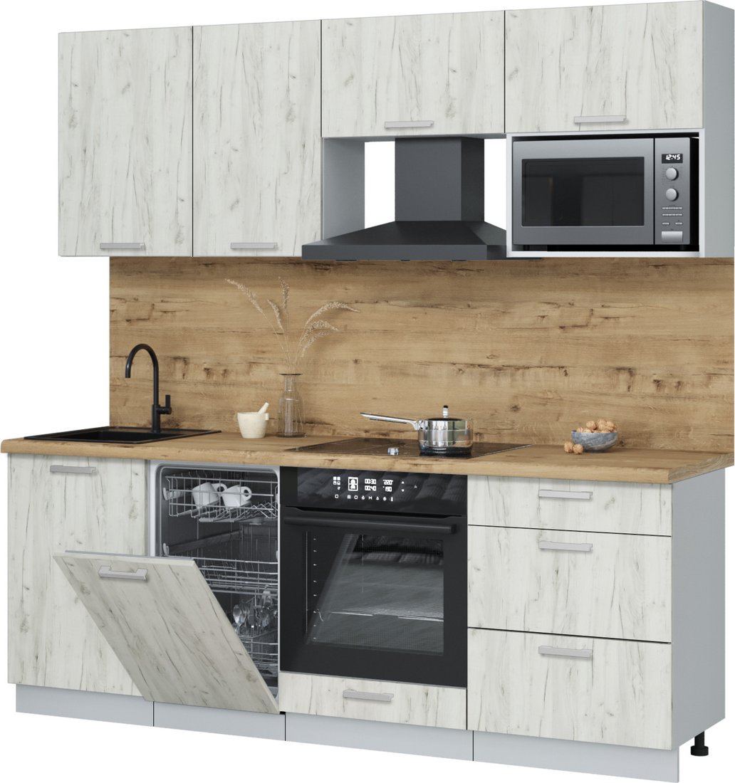 

Готовая кухня Интерлиния Мила Лайт 2.15-ПМ4 ( дуб белый/дуб белый/дуб бунратти)