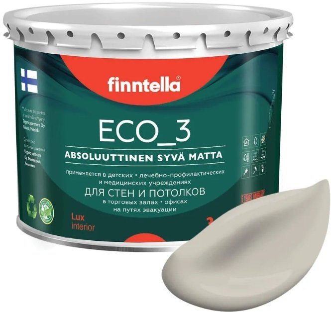 

Краска Finntella Eco 3 Wash and Clean Sansa F-08-1-3-LG231 2.7 л (серо-бежевый)