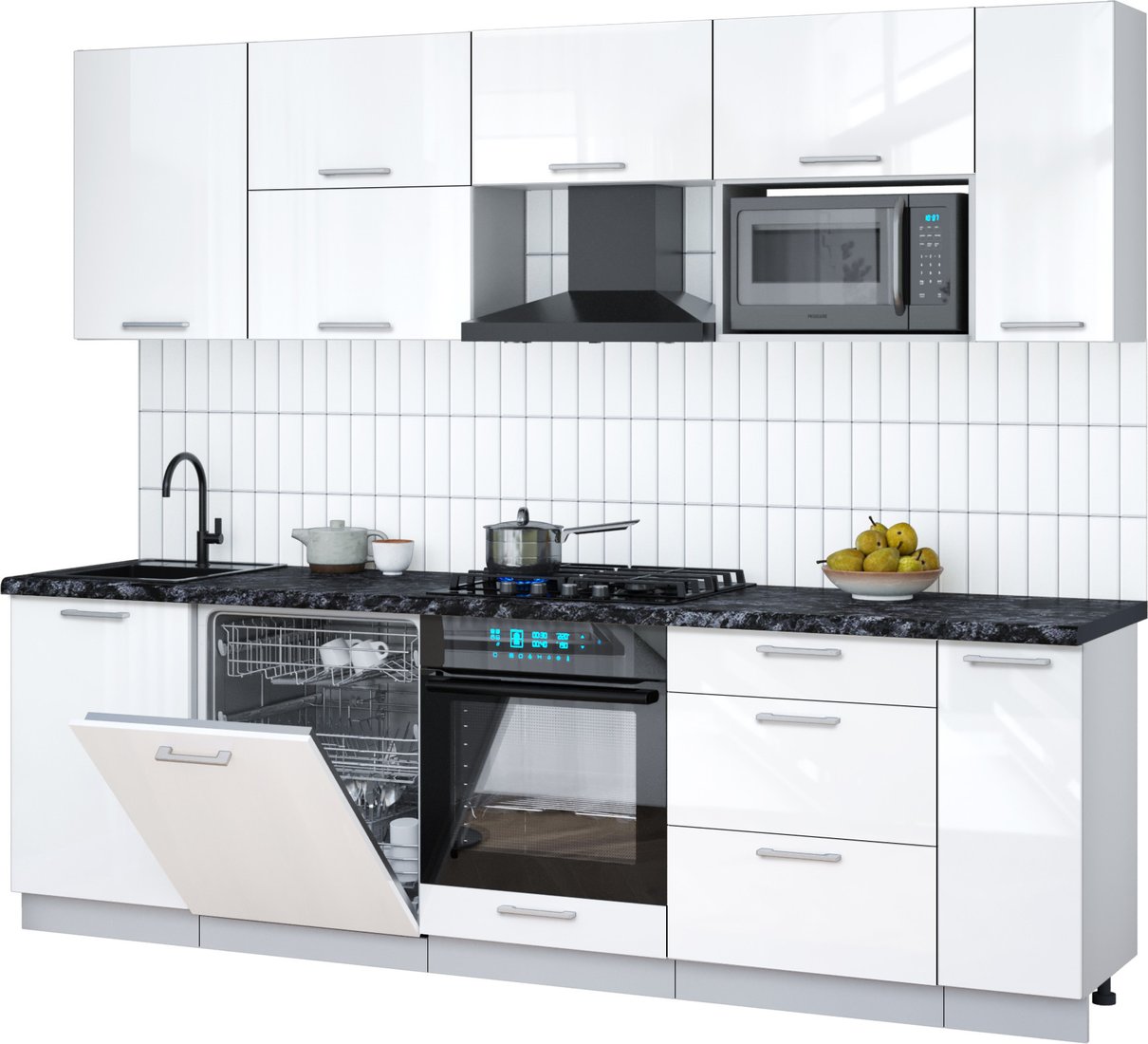 

Готовая кухня Интерлиния Мила Gloss 2.6-ПМ2 (белый глянец/белый глянец/кастилло темный)