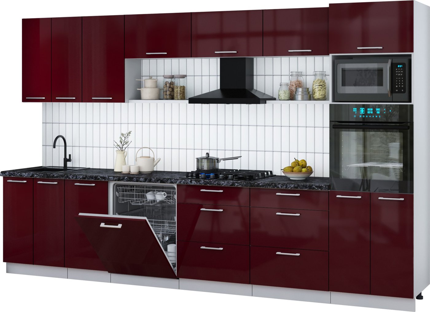 

Готовая кухня Интерлиния Мила Gloss 3.4-ПМ1-2 (бордовый глянец/бордовый глянец/кастилло темный)