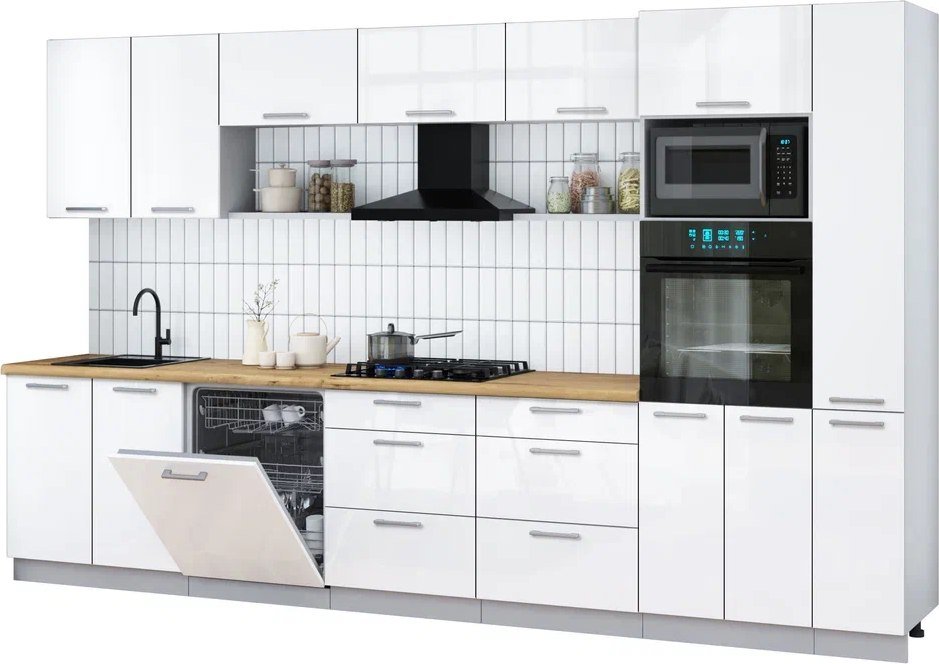 

Готовая кухня Интерлиния Мила Gloss 3.5-ПМ1 (белый глянец/белый глянец/дуб бунратти)