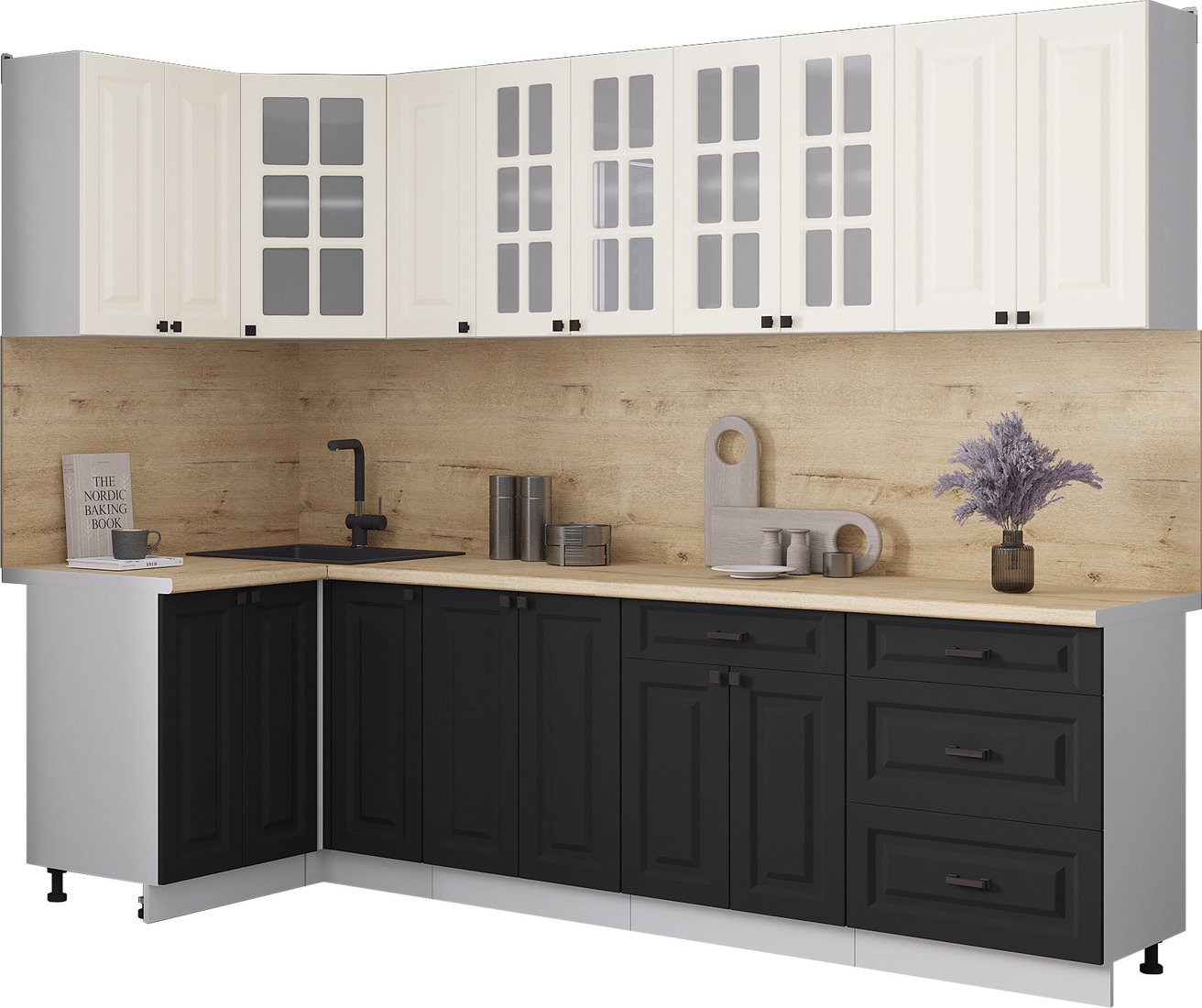 

Готовая кухня Интерлиния Мила Деко 1.2x2.7 (черный/белый/дуб бунратти)