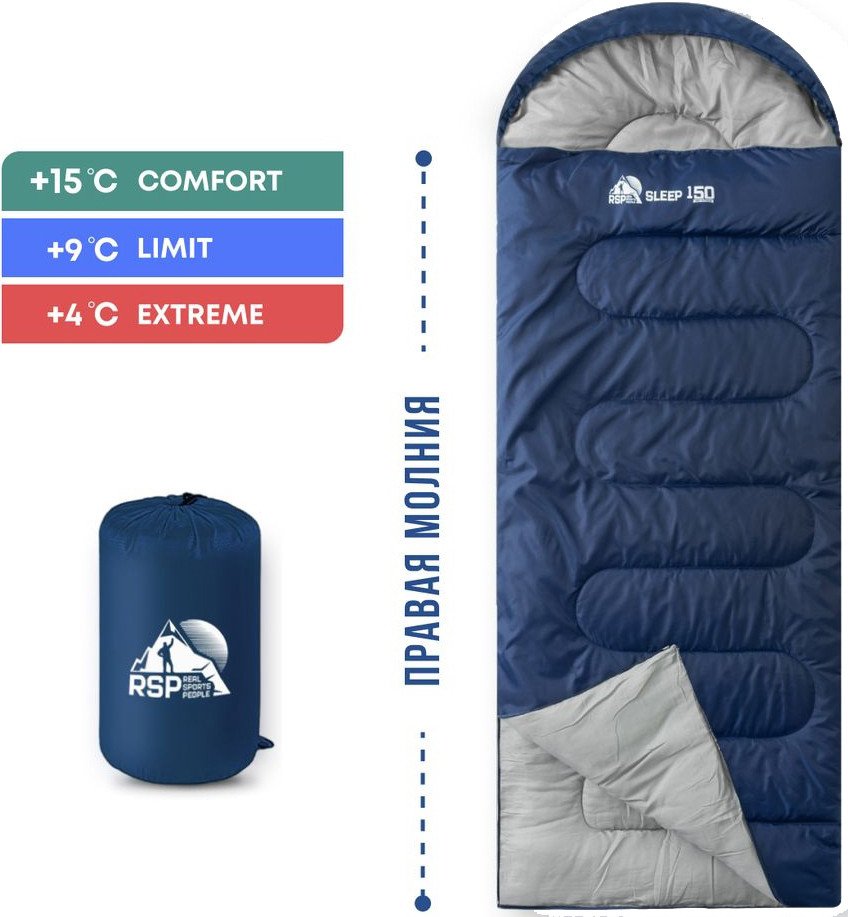 

Спальный мешок RSP Outdoors Sleep 150 R (синий, молния справа)