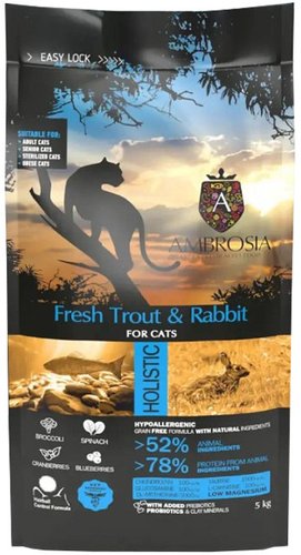 Ambrosia Grain Free (для стерилизованных, свежая форель и кролик) 5 кг