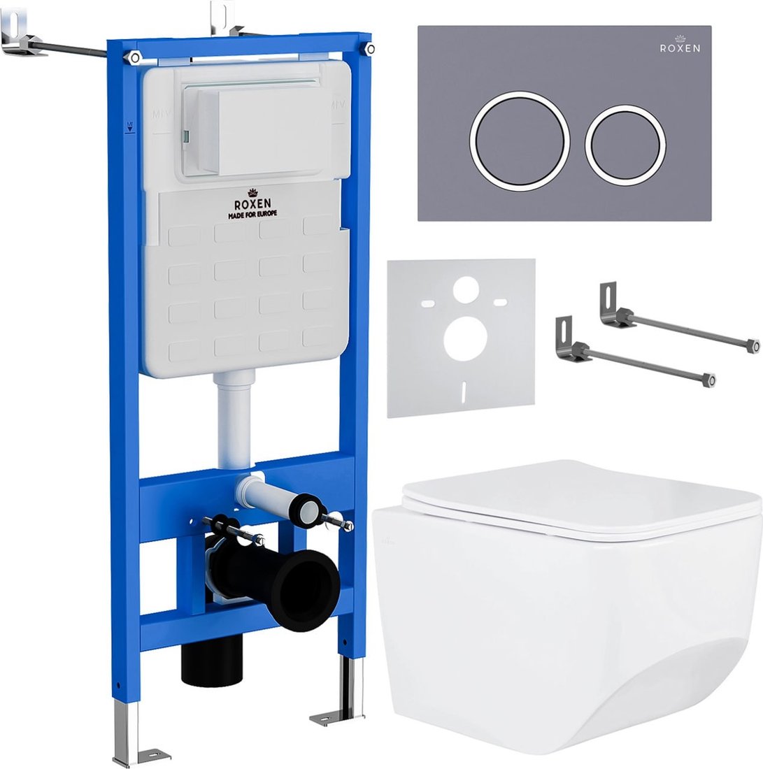 

Унитаз подвесной Roxen Boro в комплекте с инсталляцией StounFix Dual Fresh 6 в 1 966110 (кнопка: серый бетон)