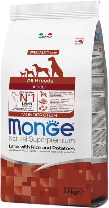 

Сухой корм для собак Monge All Breeds Adult Monoprotein Lamb with Rice and Potatoes для взрослых с ягненком, рисом и картофелем 2.5 кг