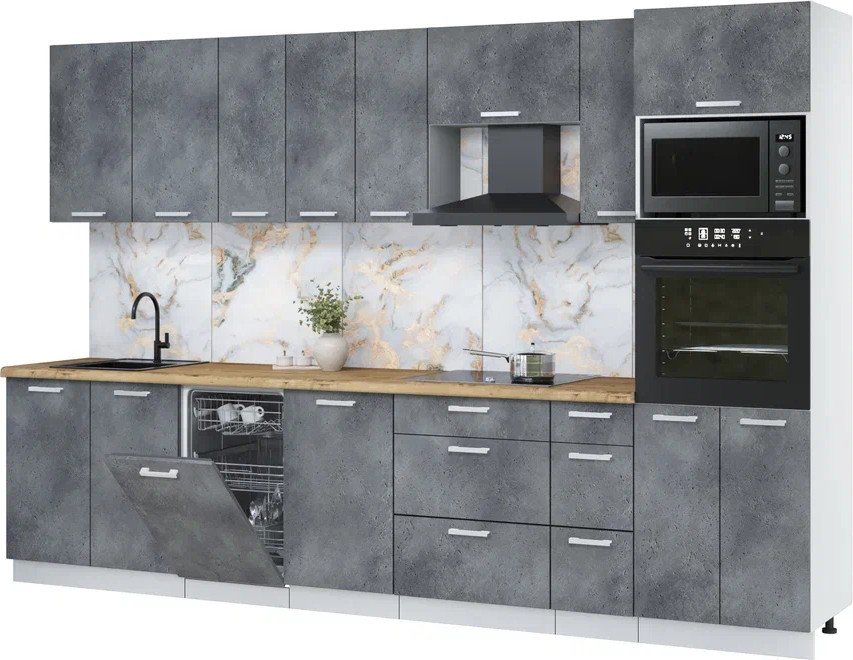 

Готовая кухня Интерлиния Мила Лайт 3.2-ПМ3 (бетон портленд/бетон портленд/дуб бунратти)