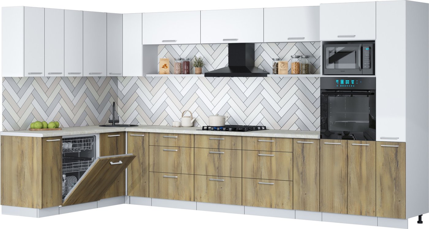 

Готовая кухня Интерлиния Мила Gloss 1.896х3.88 (дуб вотан/белый/опал светлый)