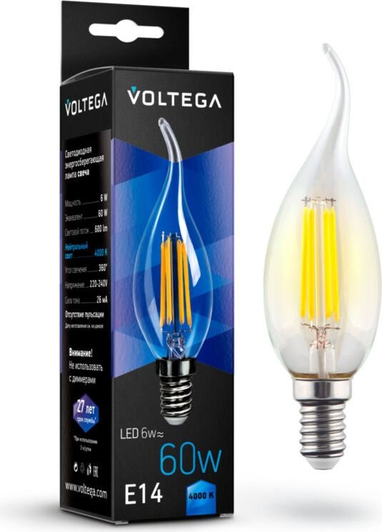 

Светодиодная лампочка Voltega Crystal Candle wind 6W 4000K E14 7018