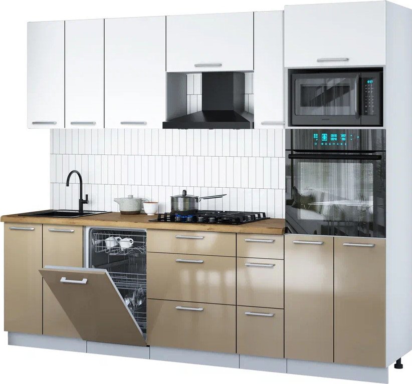 

Готовая кухня Интерлиния Мила Gloss 2.55-ПМ3 (капучино глянец/белый/дуб бунратти)