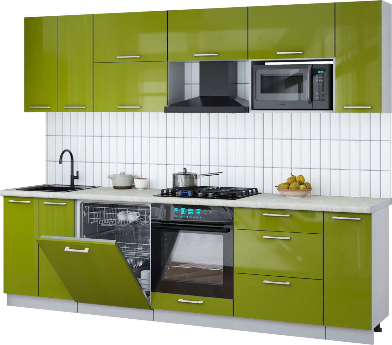 

Готовая кухня Интерлиния Мила Gloss 2.7-ПМ2 (яблоко глянец/яблоко глянец/опал светлый)