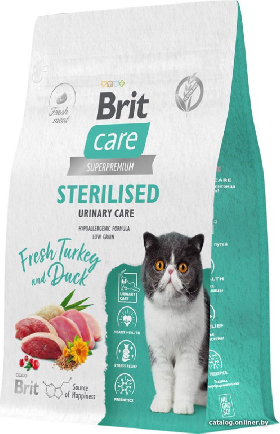 Сухой корм для кошек Brit care Superpremium Sterilised с индейкой и уткой для стерилизованных (профилактика МКБ) 400 г