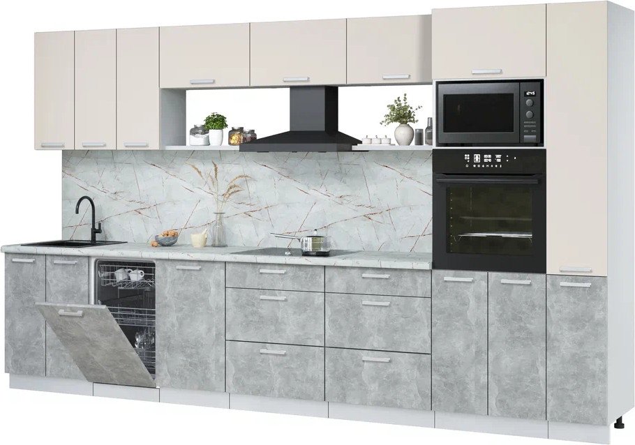 

Готовая кухня Интерлиния Мила Лайт 3.6-ПМ3 (персидский жемчуг/бетон/серый каспий)