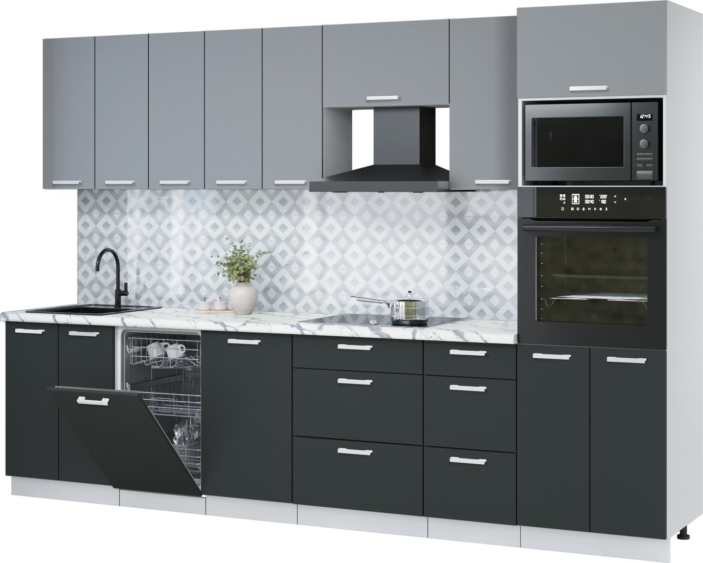 

Готовая кухня Интерлиния Мила Лайт 3.1-ПМ3 (серебро/антрацит/белый гранит)