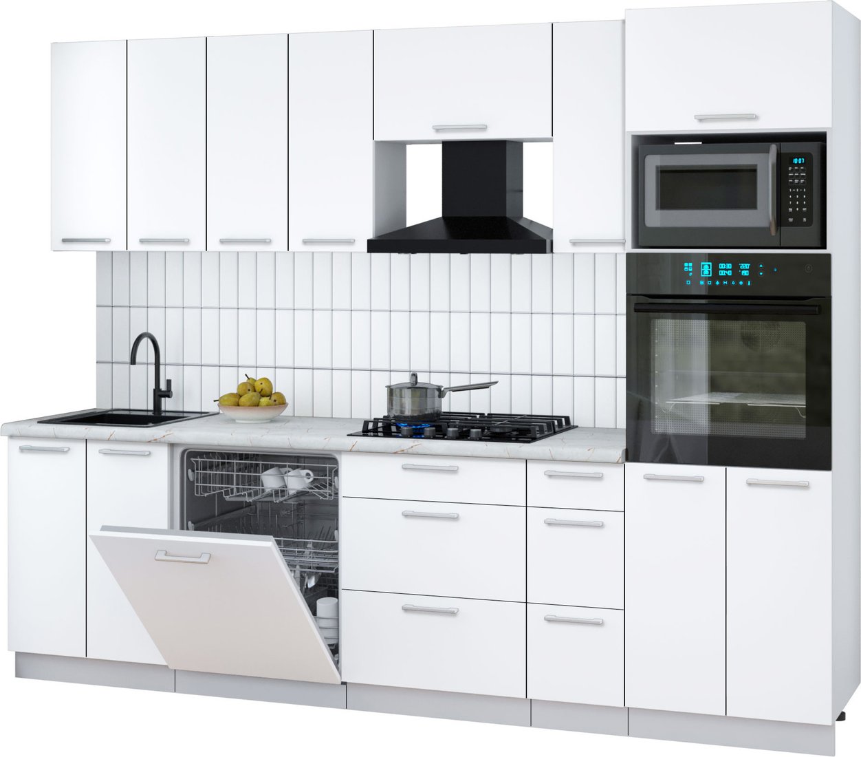 

Готовая кухня Интерлиния Мила Gloss 2.7-ПМ1 (белый/белый/серый каспий)