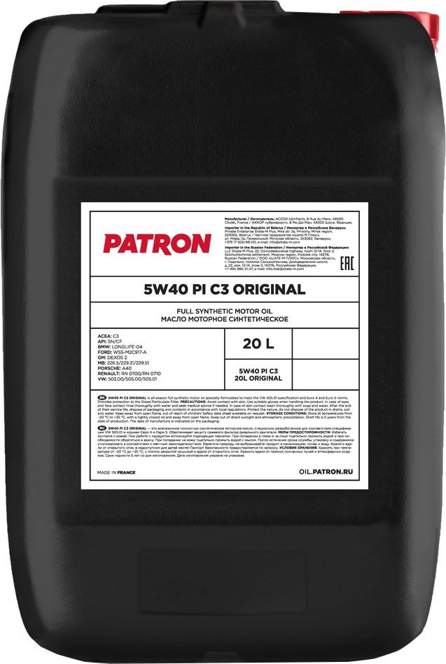 

Моторное масло Patron 5W-40 PI C3 20л