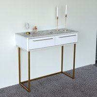 Туалетный столик без зеркала Shtabe Royal 5211 эко (мрамор каррара/золото/р.золото)