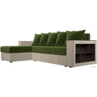 Угловой диван Лига диванов Дубай лайт левый (микровельвет зеленый/бежевый)