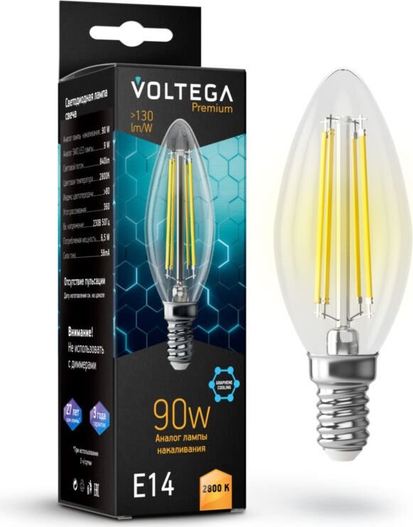 

Светодиодная лампочка Voltega Crystal Graphene Candle 9W 2800K E14 7134