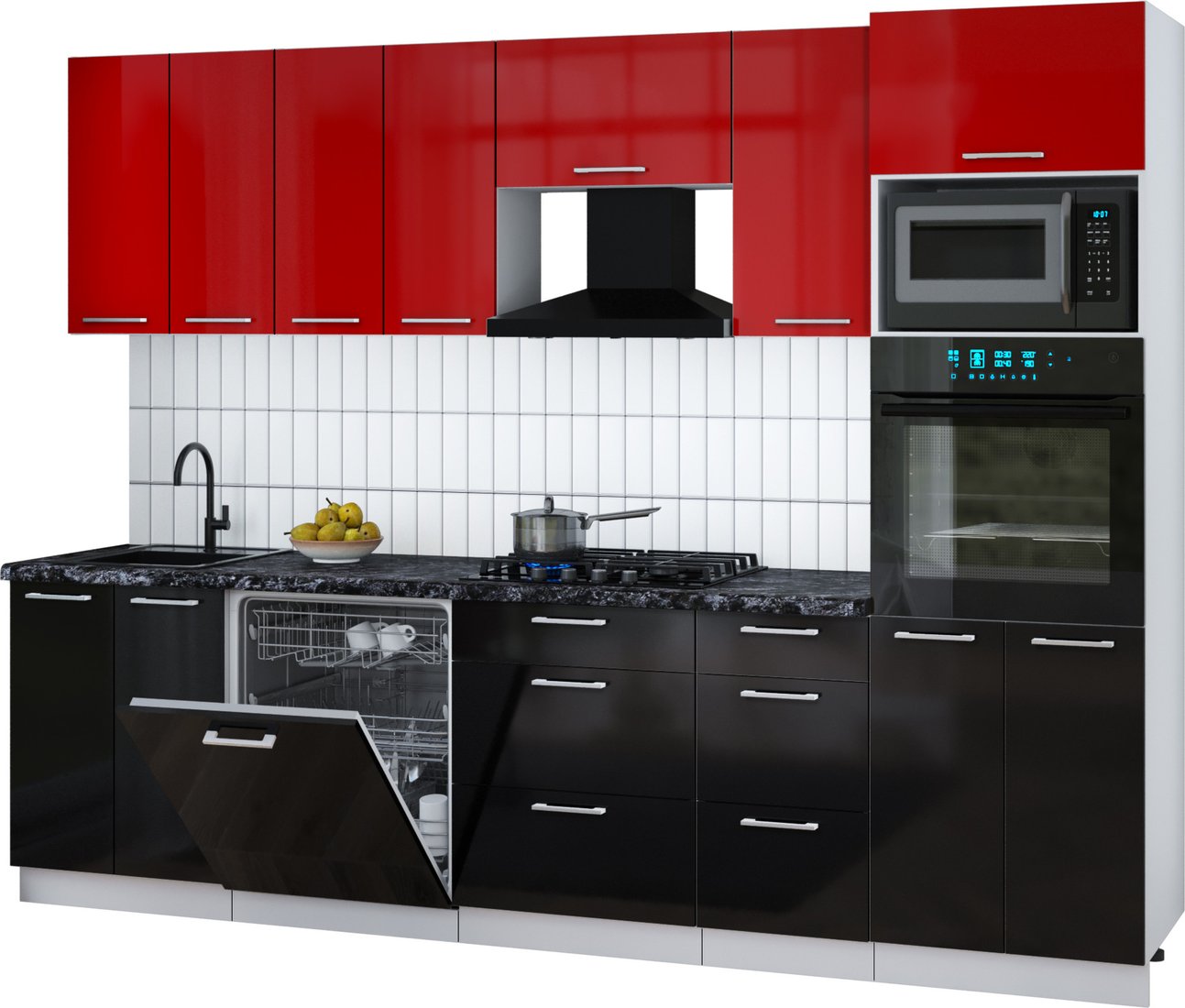 

Готовая кухня Интерлиния Мила Gloss 2.8-ПМ1 (черный глянец/красный глянец/кастилло темный)