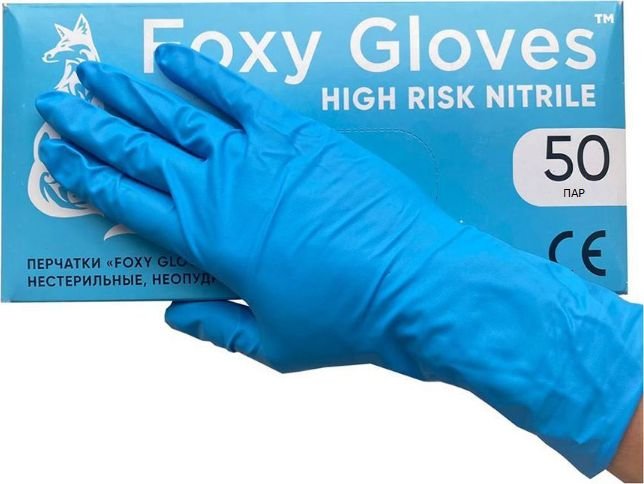 

Нитриловые перчатки Foxy Gloves High Risk нитриловые (XL, 100 шт, голубой)