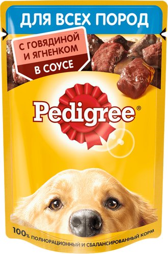 Пресервы Pedigree для взрослых собак всех пород с говядиной/ягненком в соусе 85 г