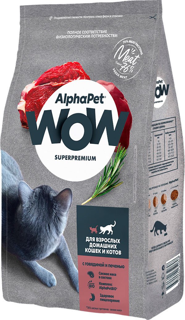 

Сухой корм для кошек AlphaPet WOW для взрослых кошек говядина и печень (7 кг)