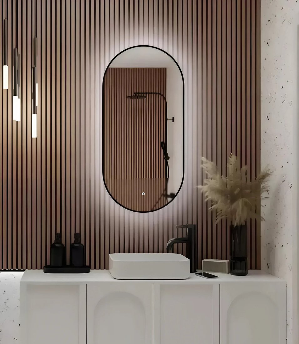 Зеркало с подсветкой  EMZE 43x88 LED.UV.43.88.CHE (черный с УФ-окантовкой и подсветкой)