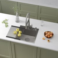 Кухонная мойка Roxen Snake 560220-45-S сатин/текстурная поверхность (с ролл-матом и дозатором)