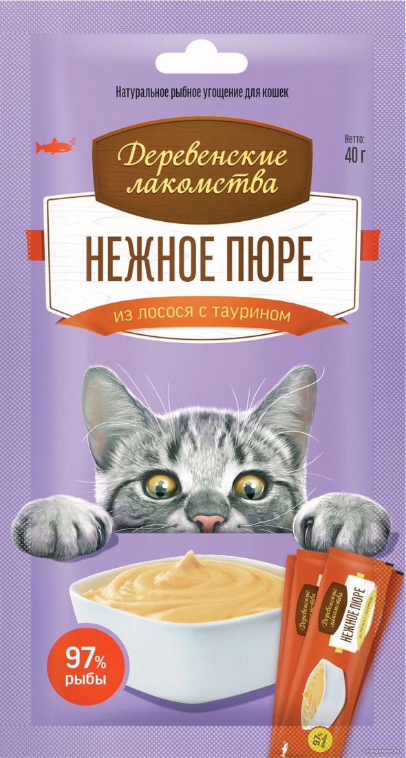 Лакомство для кошек Деревенские лакомства Нежное пюре из лосося 40 г