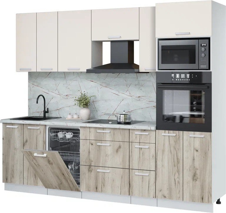 

Готовая кухня Интерлиния Мила Лайт 2.55-ПМ3 (персидский жемчуг/дуб серый/серый каспий)