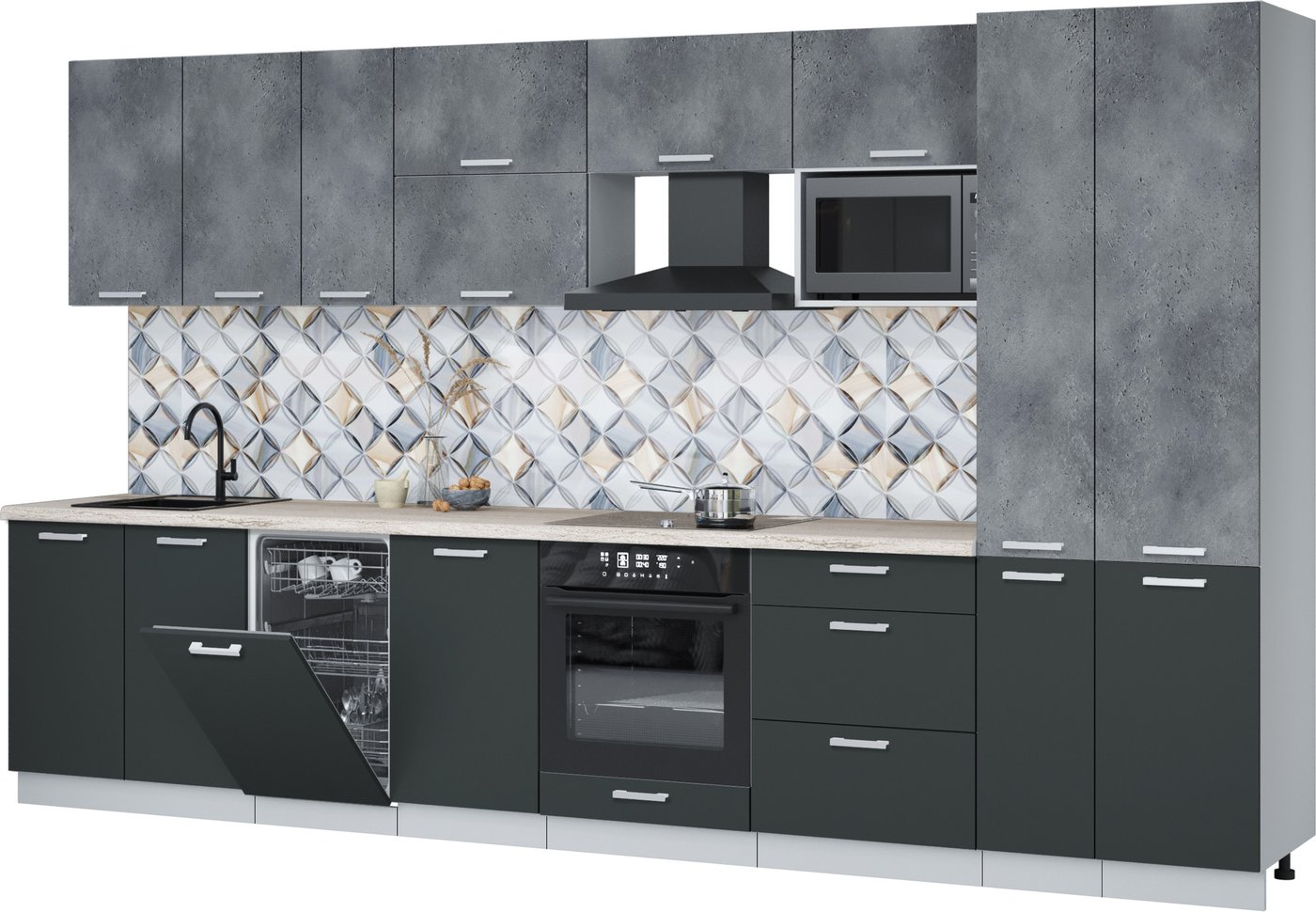 

Готовая кухня Интерлиния Мила Лайт 3.6-ПМ4 (бетон портленд/антрацит/травертин серый)