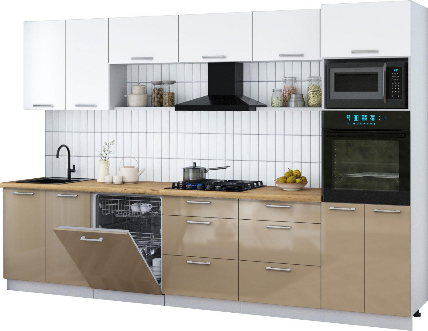 

Готовая кухня Интерлиния Мила Gloss 3.2-ПМ1 (капучино глянец/белый/дуб бунратти)